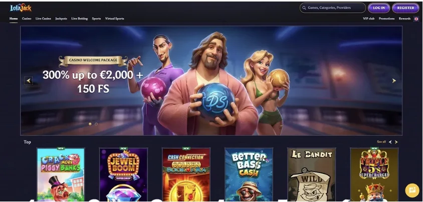 LolaJack non gamstop casinos homepage interface screenshot